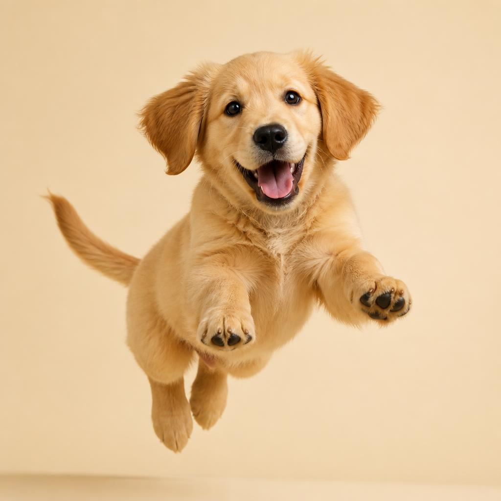 Happy golden retriever puppy playing outside